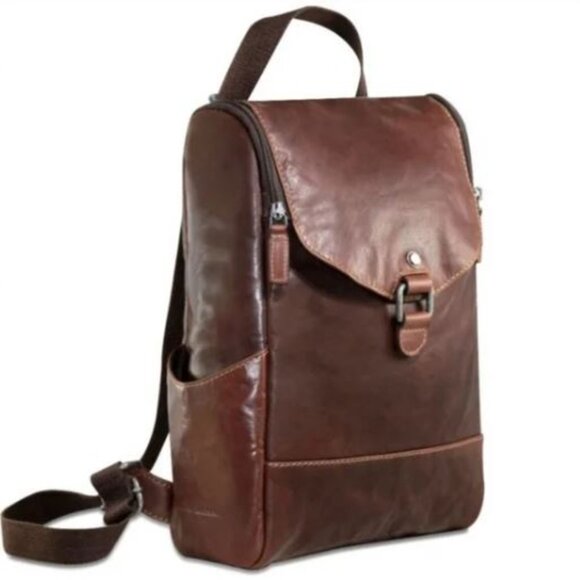 Jack Georges Voyager Collection Brown Leather Backpack Crossbody Convertible Bag - Picture 3 of 6